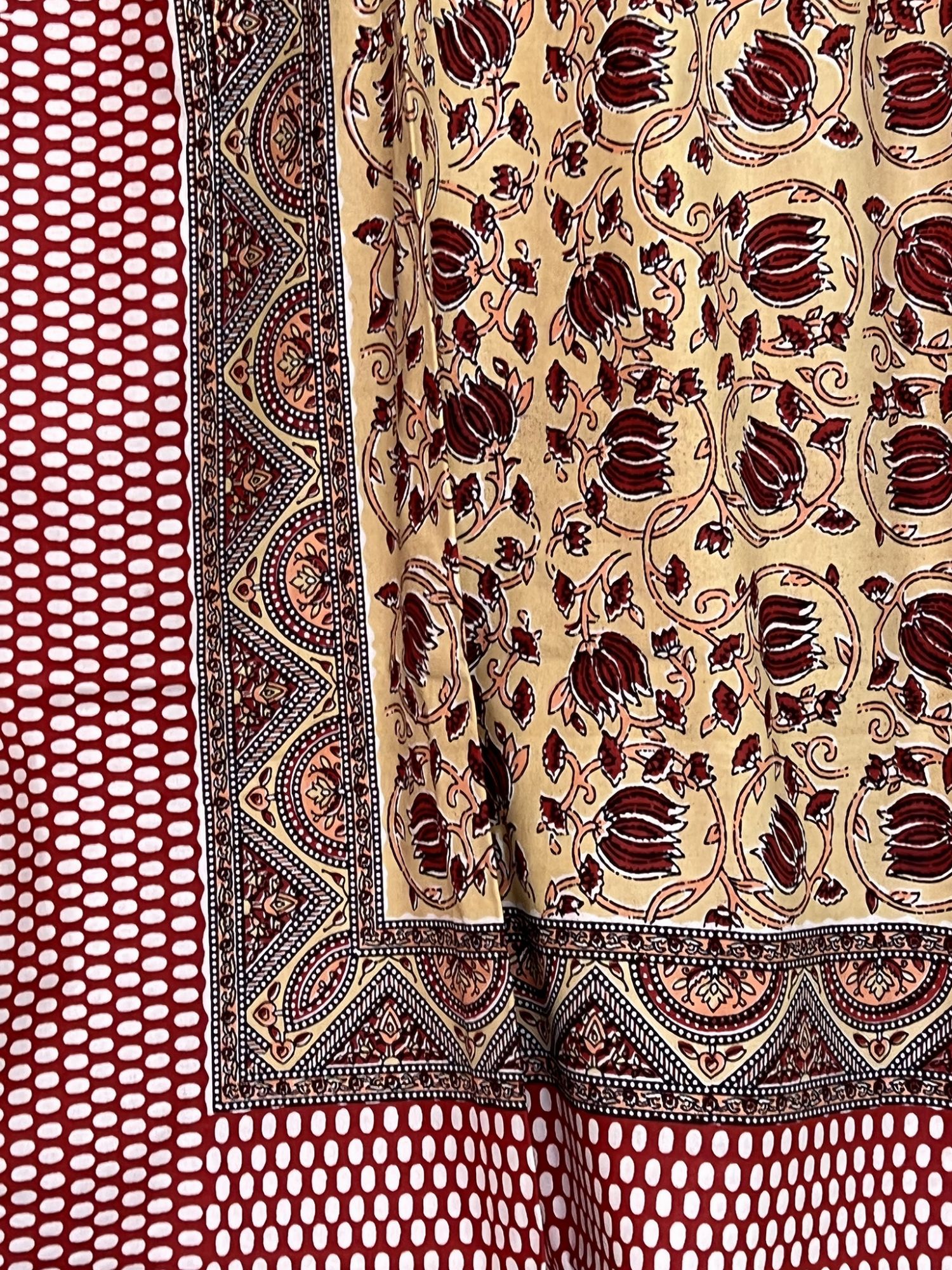 Phulwadi Pure Cotton Queen Size Bedsheet Brownish Yellow Floral