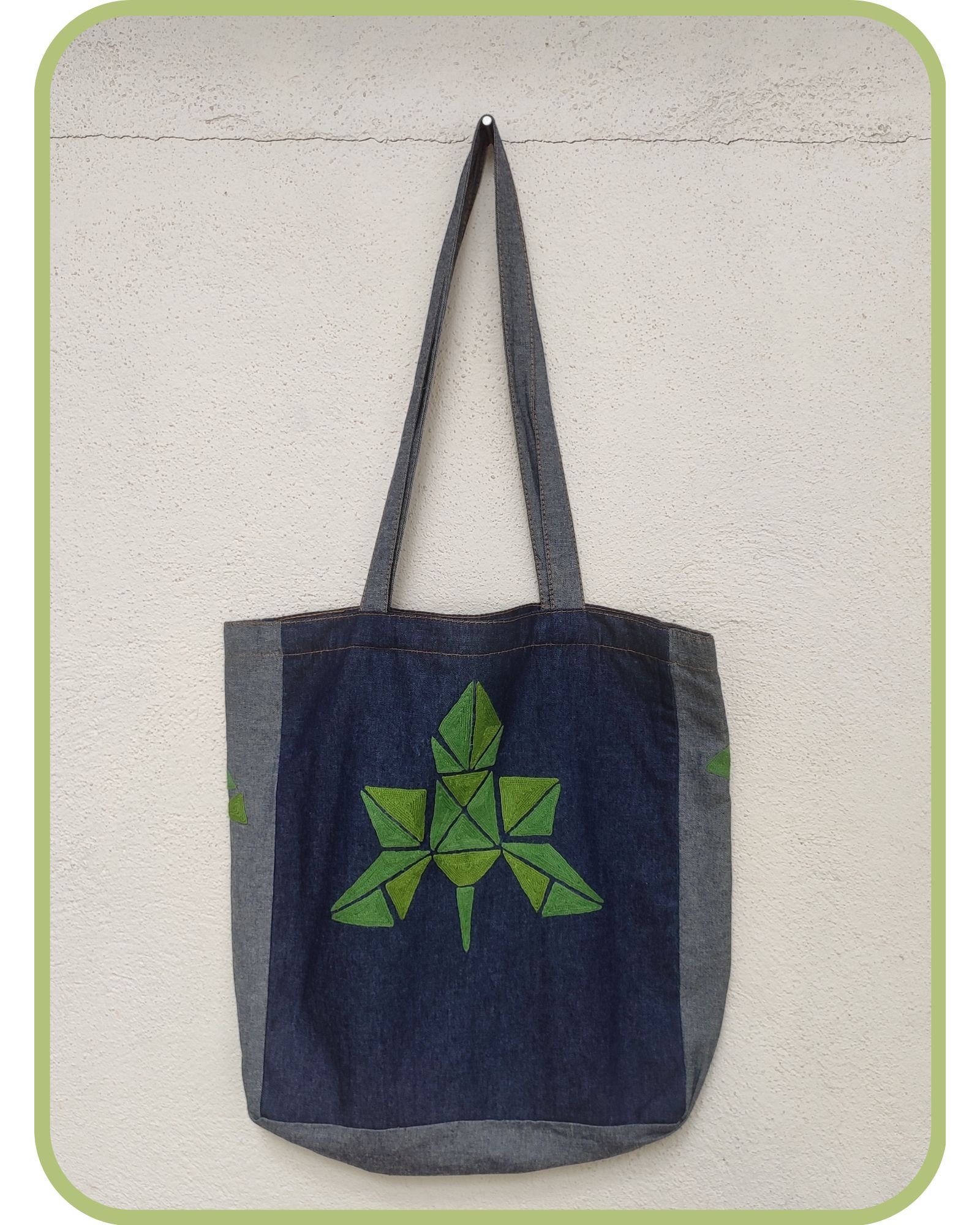 Denim handbag with embroidery