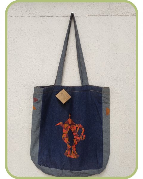 Denim hand bag with embroidery