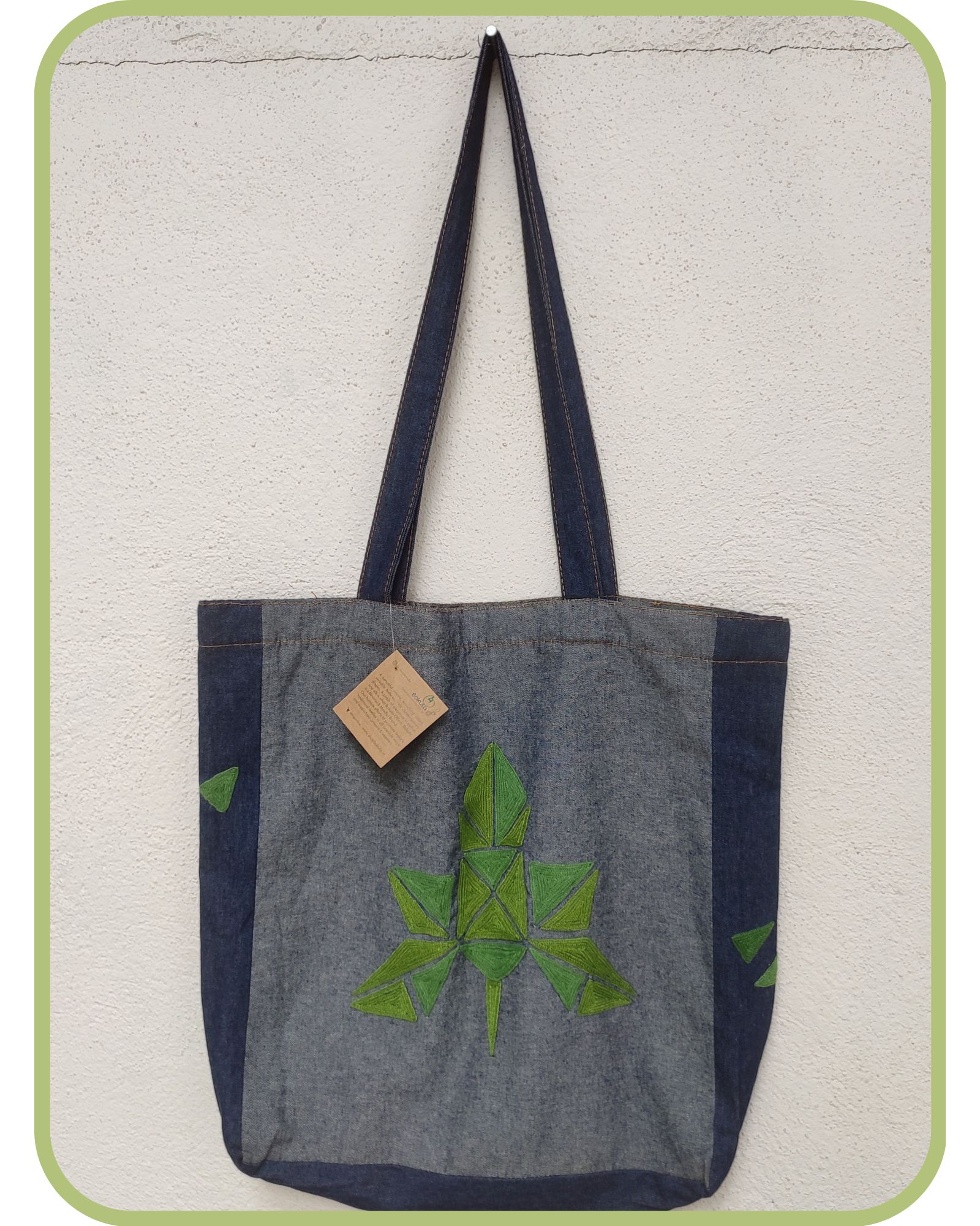 Denim handbag with embroidery