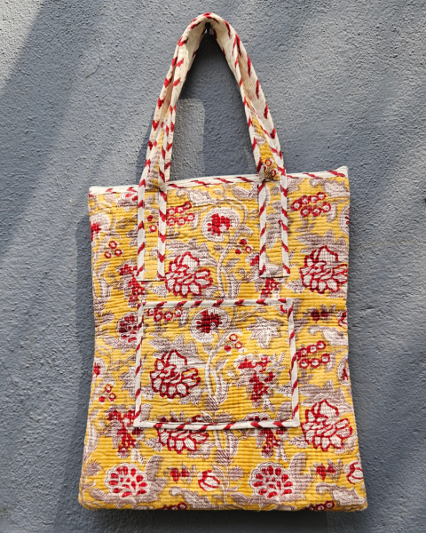 Block printed Quilted tote bag  - Laptop bag - Multipurpose Bags