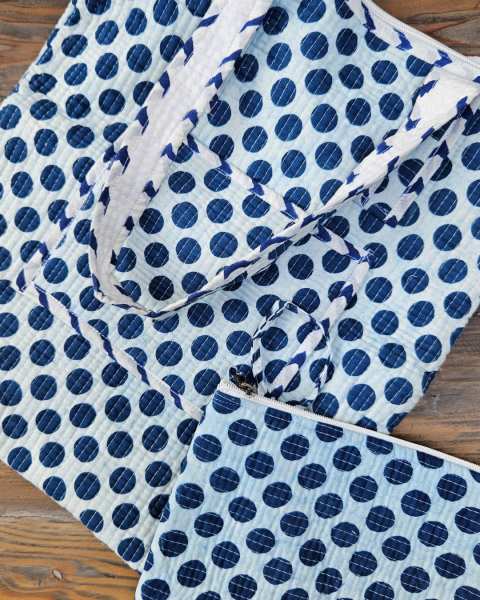 Block printed Quilted tote bag with Pouch - Laptop bag - Multipurpose Bags