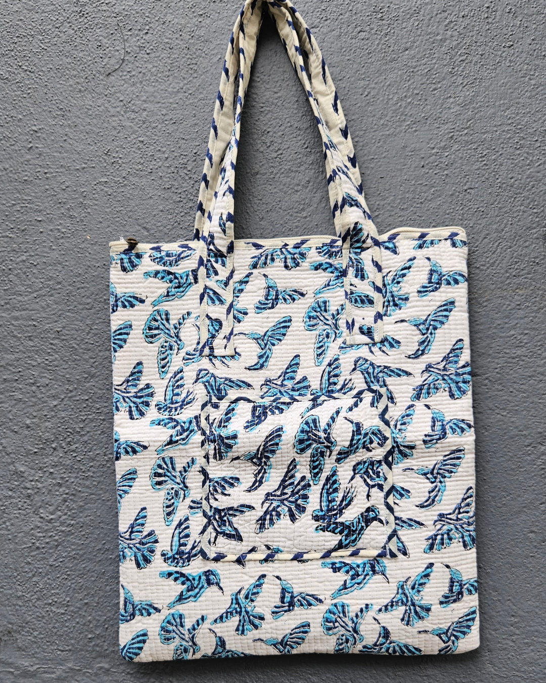 Block printed Quilted tote bag with Pouch - Laptop bag - Multipurpose Bags