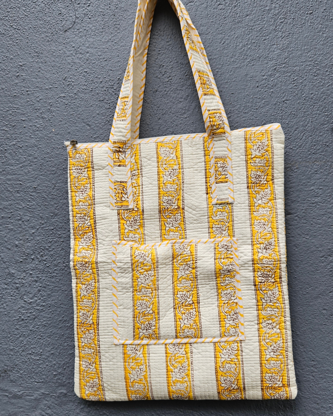 Block printed Quilted tote bag with Pouch - Laptop bag - Multipurpose Bags