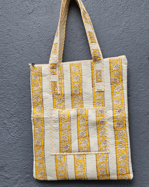 Block printed Quilted tote bag with Pouch - Laptop bag - Multipurpose Bags