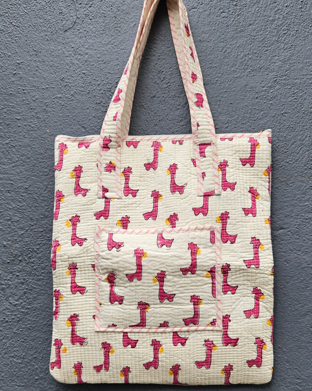 Block printed Quilted tote bag with Pouch - Laptop bag - Multipurpose Bags