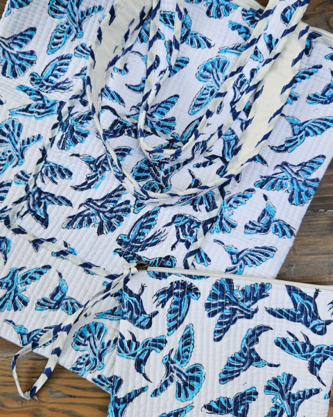 Block printed Quilted tote bag with Pouch - Laptop bag - Multipurpose Bags
