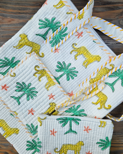 Block printed Quilted tote bag with Pouch - Laptop bag - Multipurpose Bags.