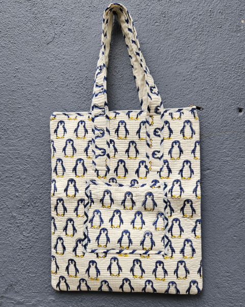 Block printed Quilted tote bag with Pouch - Laptop bag - Multipurpose Bags.