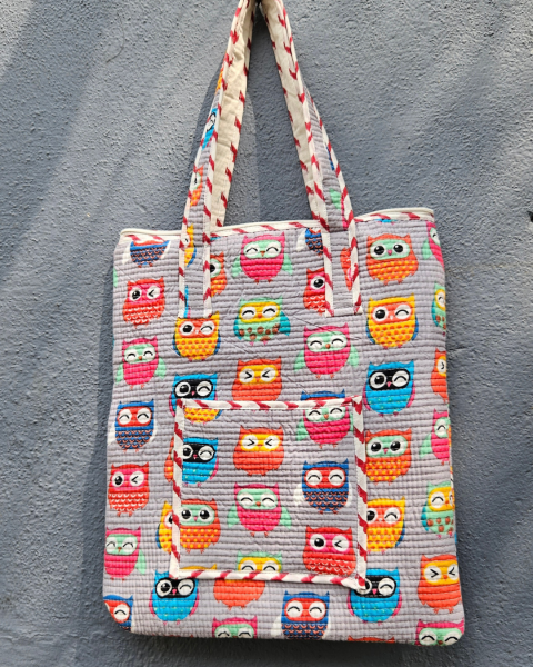 Block printed Quilted tote bag with Pouch - Laptop bag - Multipurpose Bags.