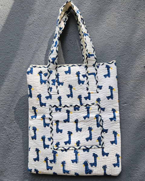Block printed Quilted tote bag with Pouch - Laptop bag - Multipurpose Bags.