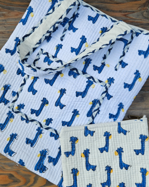 Block printed Quilted tote bag with Pouch - Laptop bag - Multipurpose Bags.