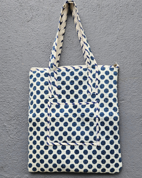 Block printed Quilted tote bag with Pouch - Laptop bag - Multipurpose Bags