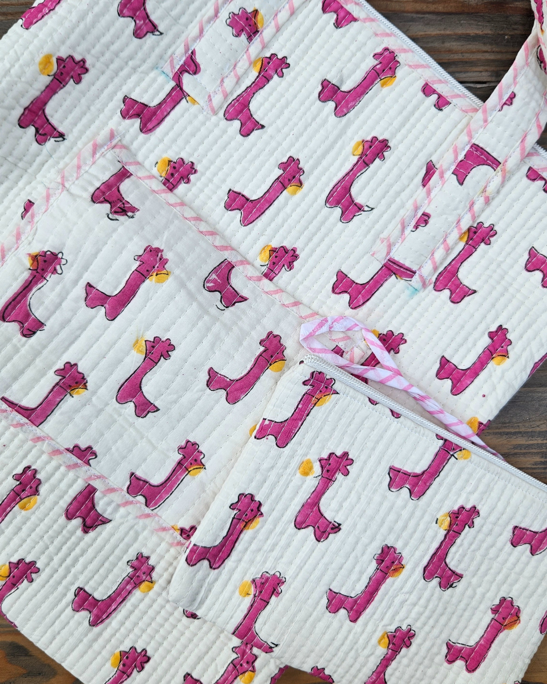 Block printed Quilted tote bag with Pouch - Laptop bag - Multipurpose Bags