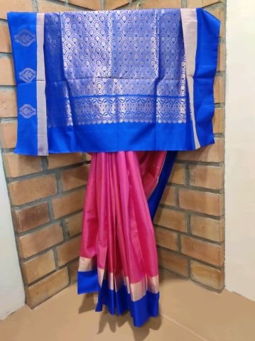 Bougainvillea Pink and Royal Blue Soft Silk Saree