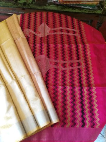 Cream Handloom Silk Saree
