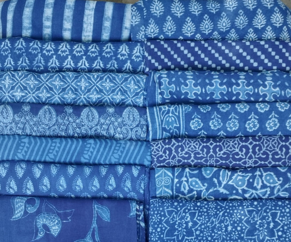 Indigo Handblock Cotton Saree