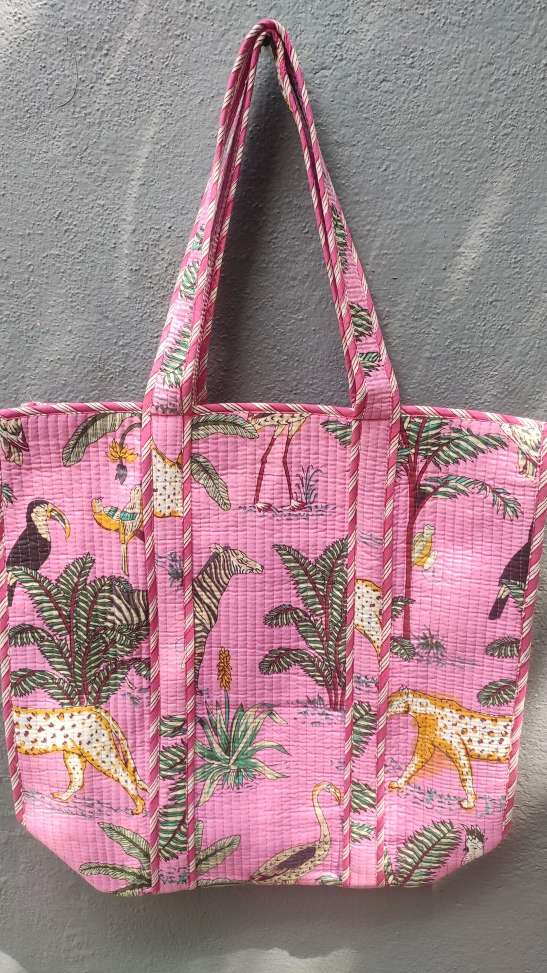 Hand block print quilted bag