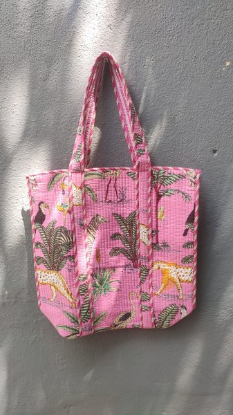 Hand block print quilted bag