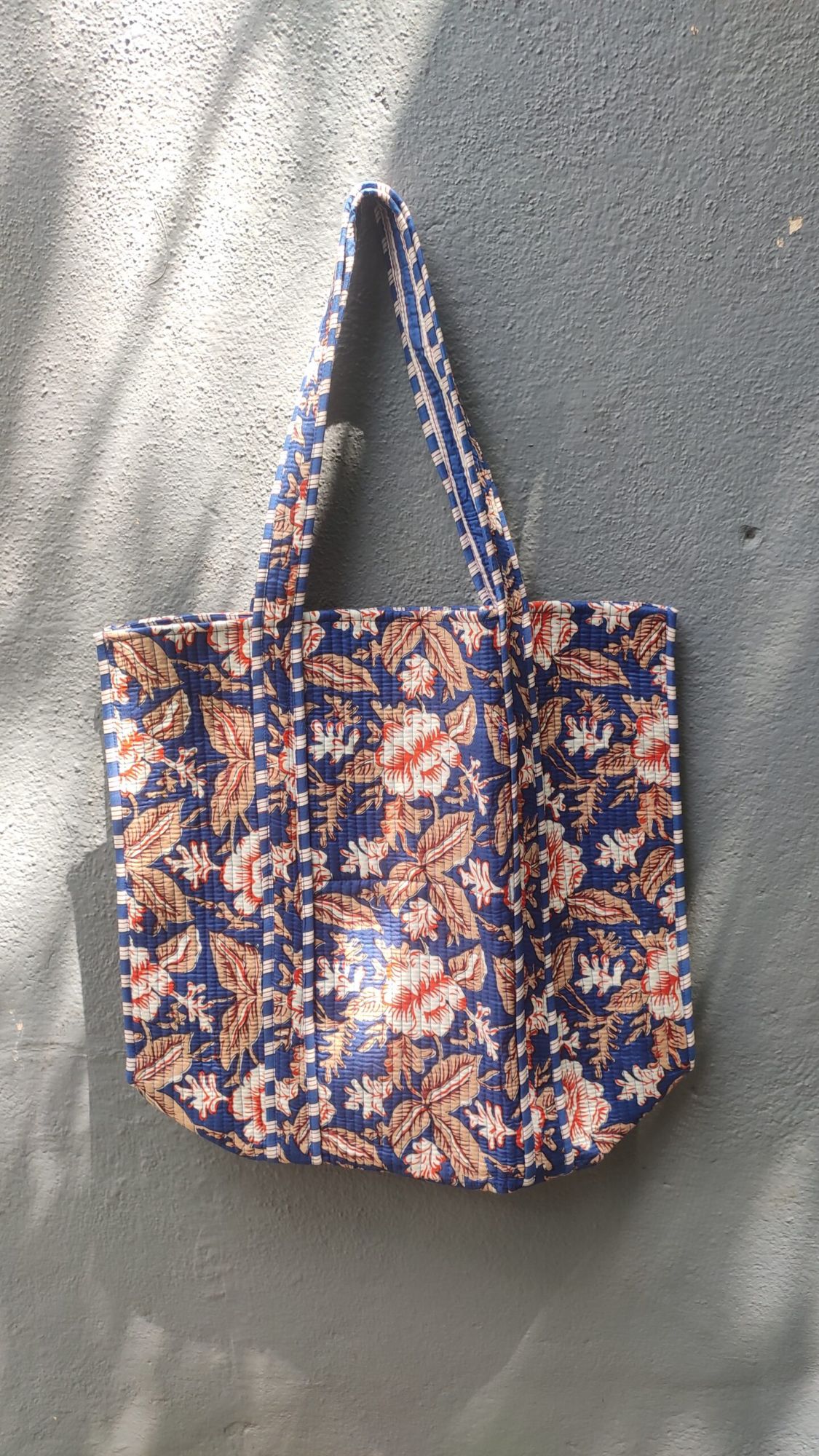 Hand block print quilted bag