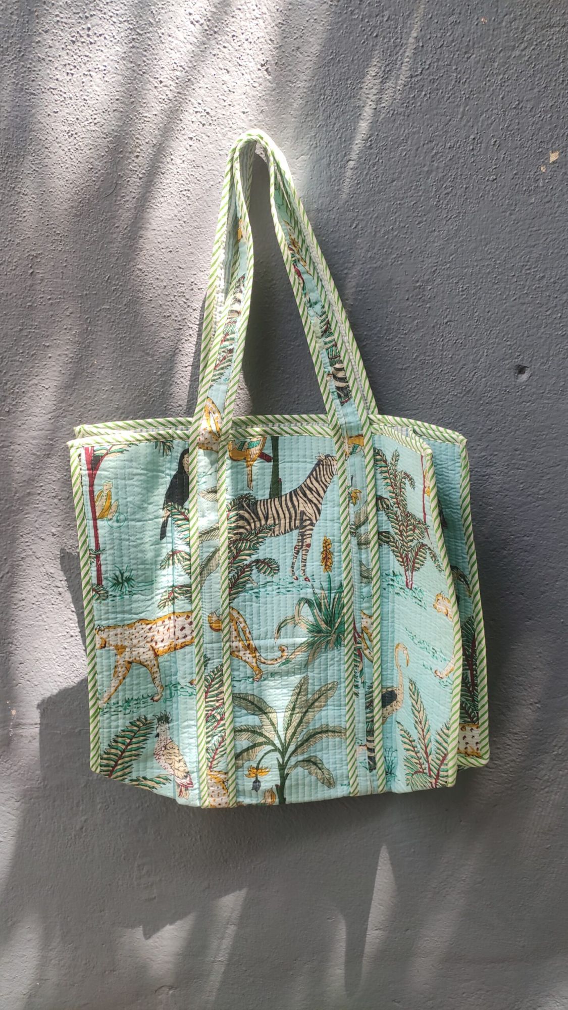 Hand block print quilted bag