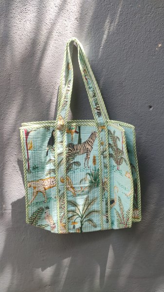 Hand block print quilted bag