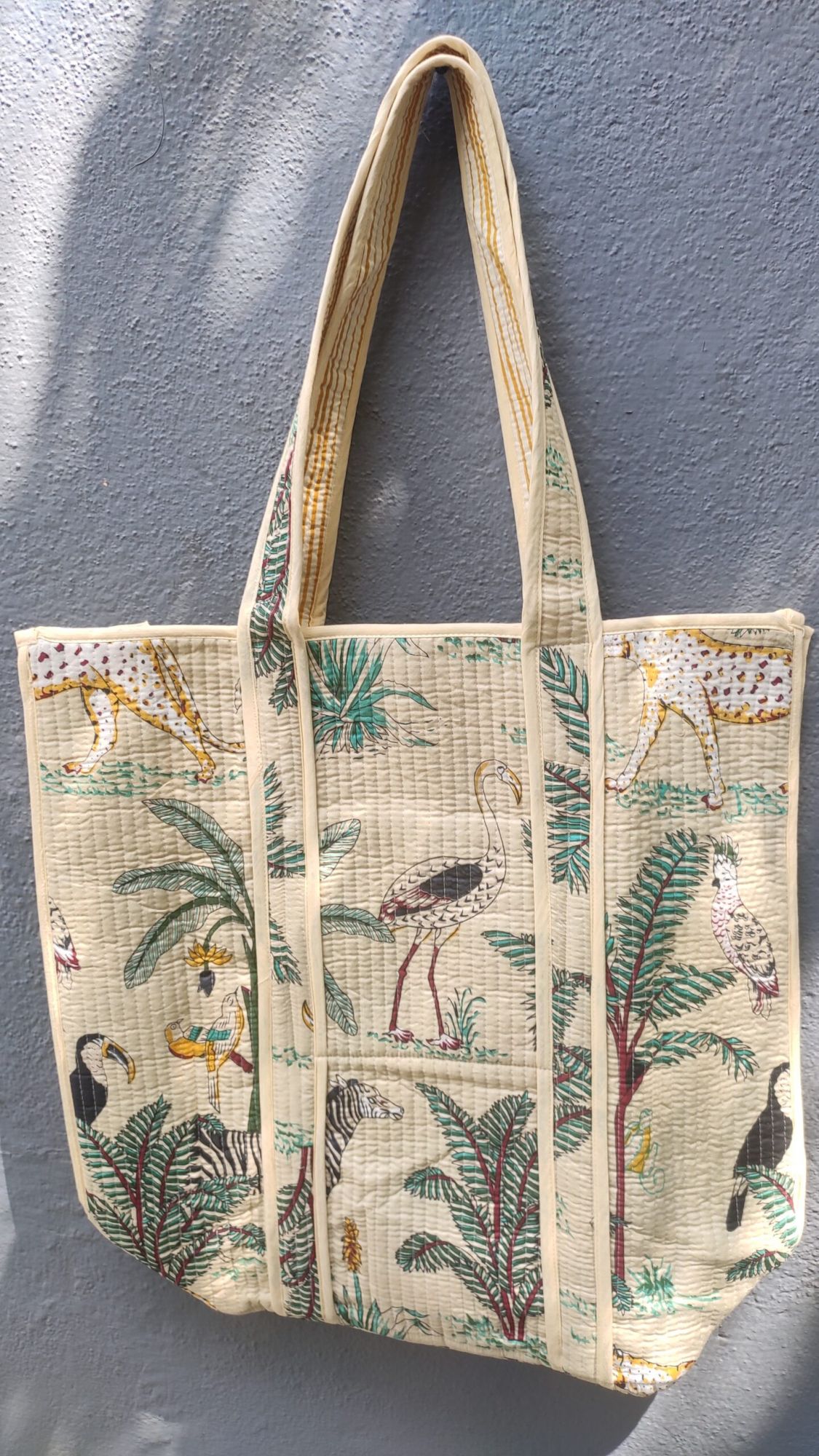 Hand block print quilted bag