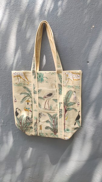 Hand block print quilted bag