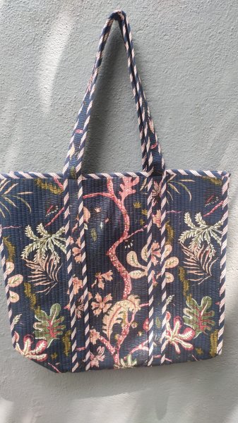 Hand block print quilted bag