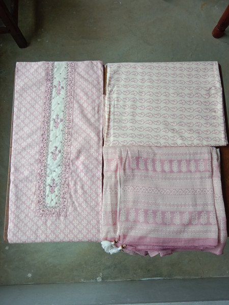 HandBlock Print Cotton Dress Material with Embroidery