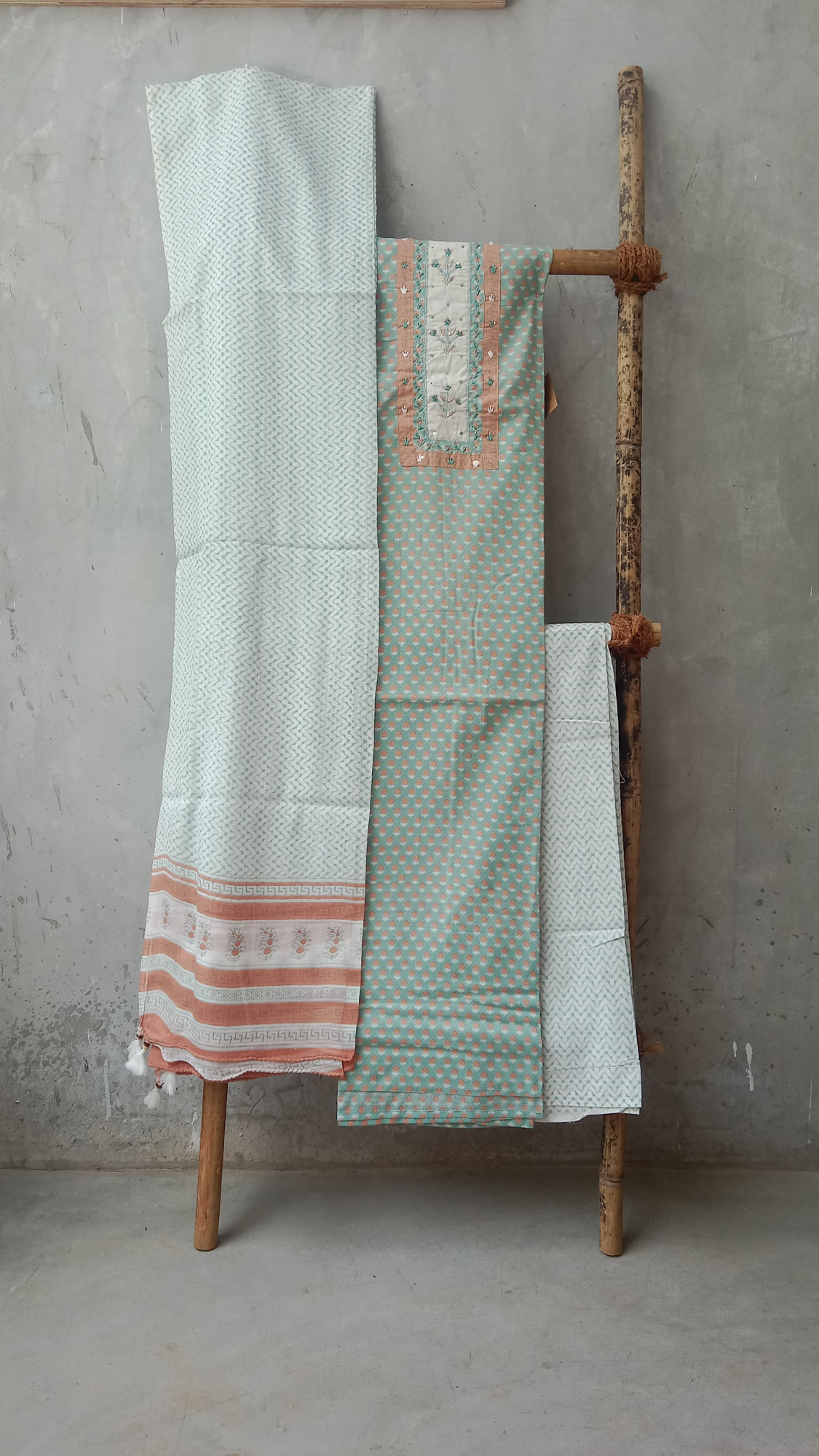 HandBlock Print Cotton Dress Material with Embroidery