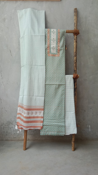 HandBlock Print Cotton Dress Material with Embroidery