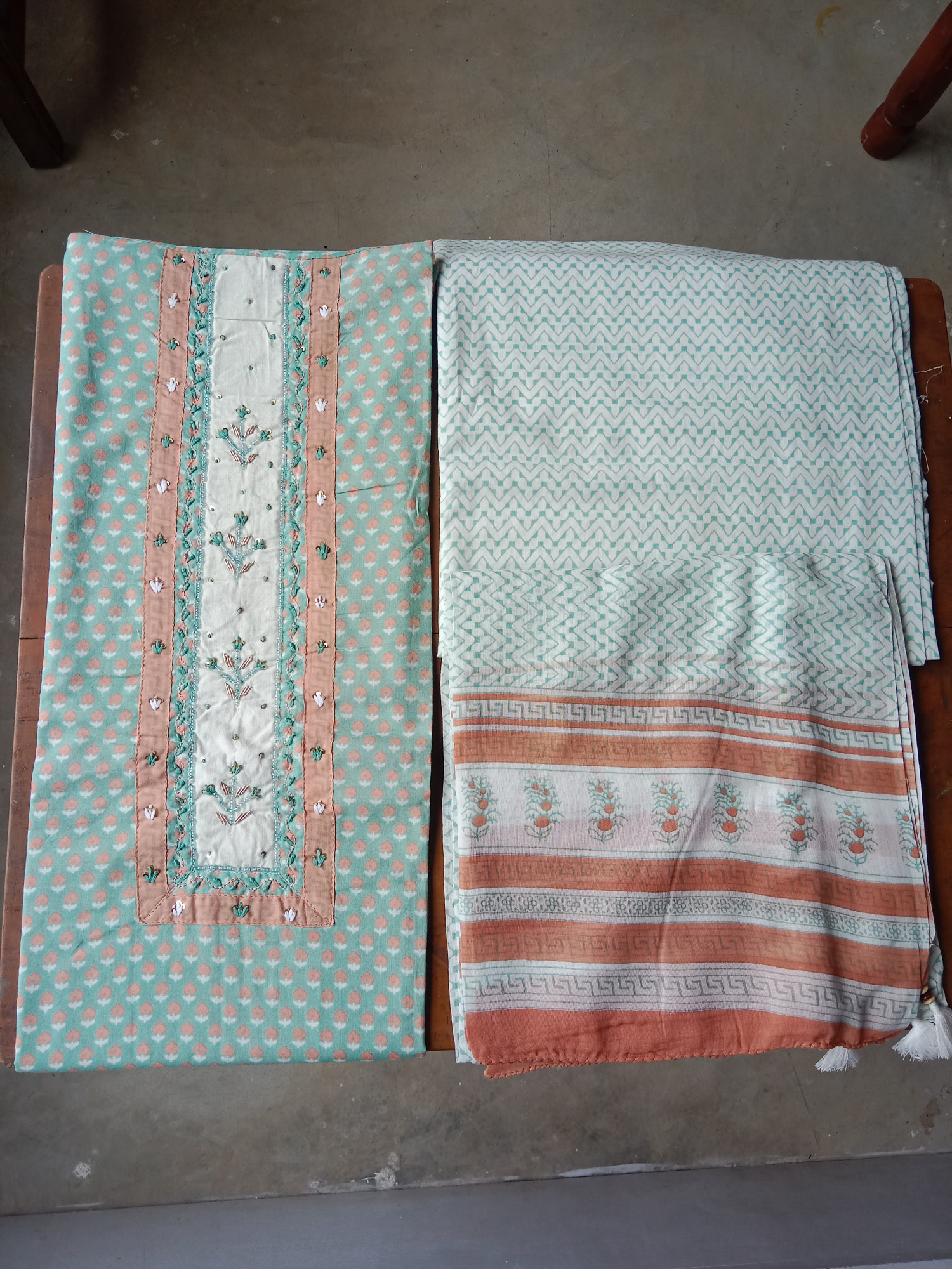 HandBlock Print Cotton Dress Material with Embroidery