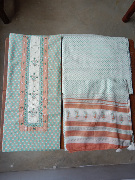 HandBlock Print Cotton Dress Material with Embroidery