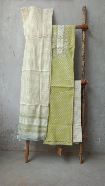 HandBlock Print Cotton Dress Material with Embroidery