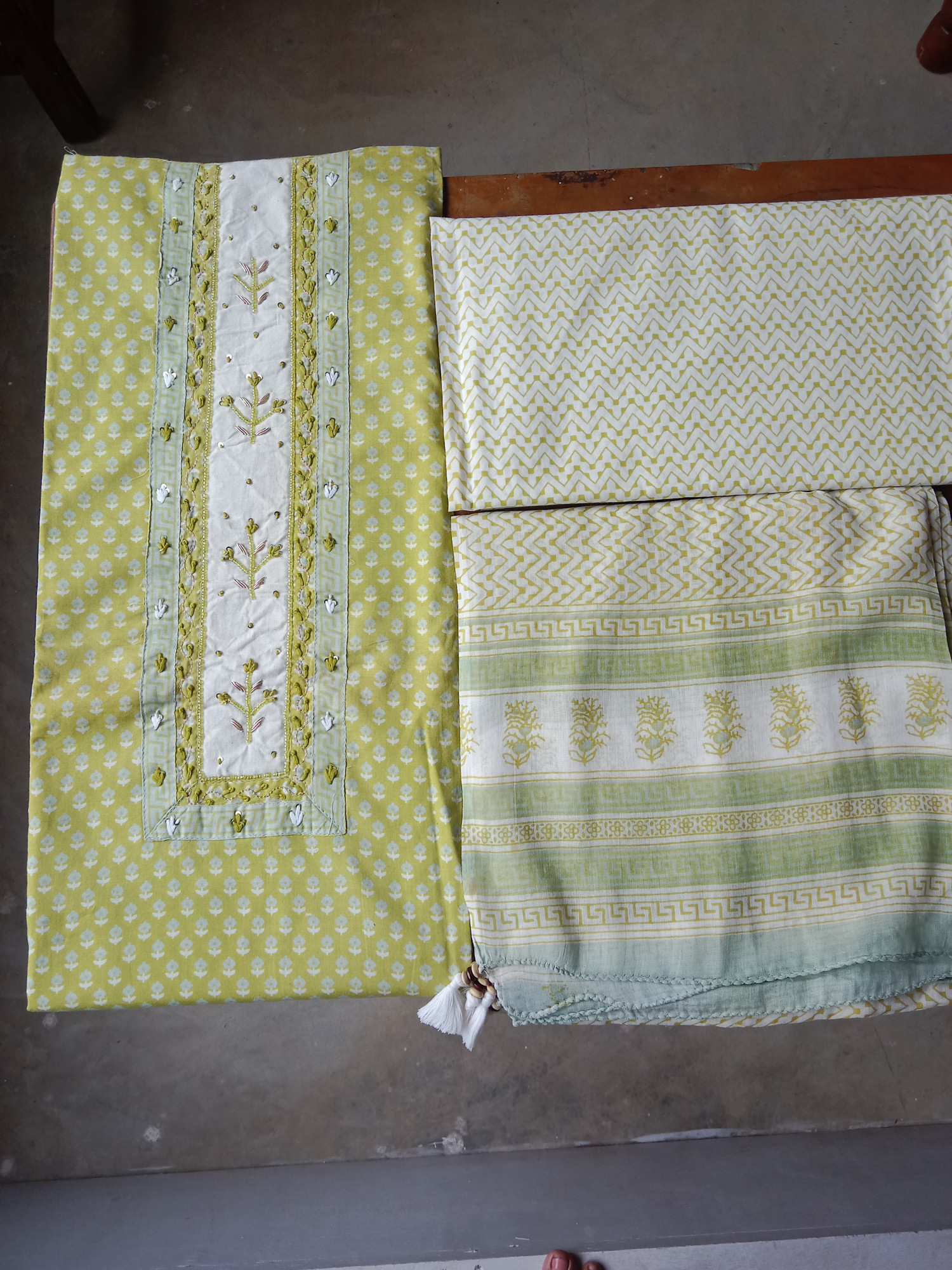 HandBlock Print Cotton Dress Material with Embroidery