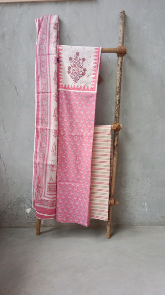 HandBlock Print Cotton Dress Material with Embroidery