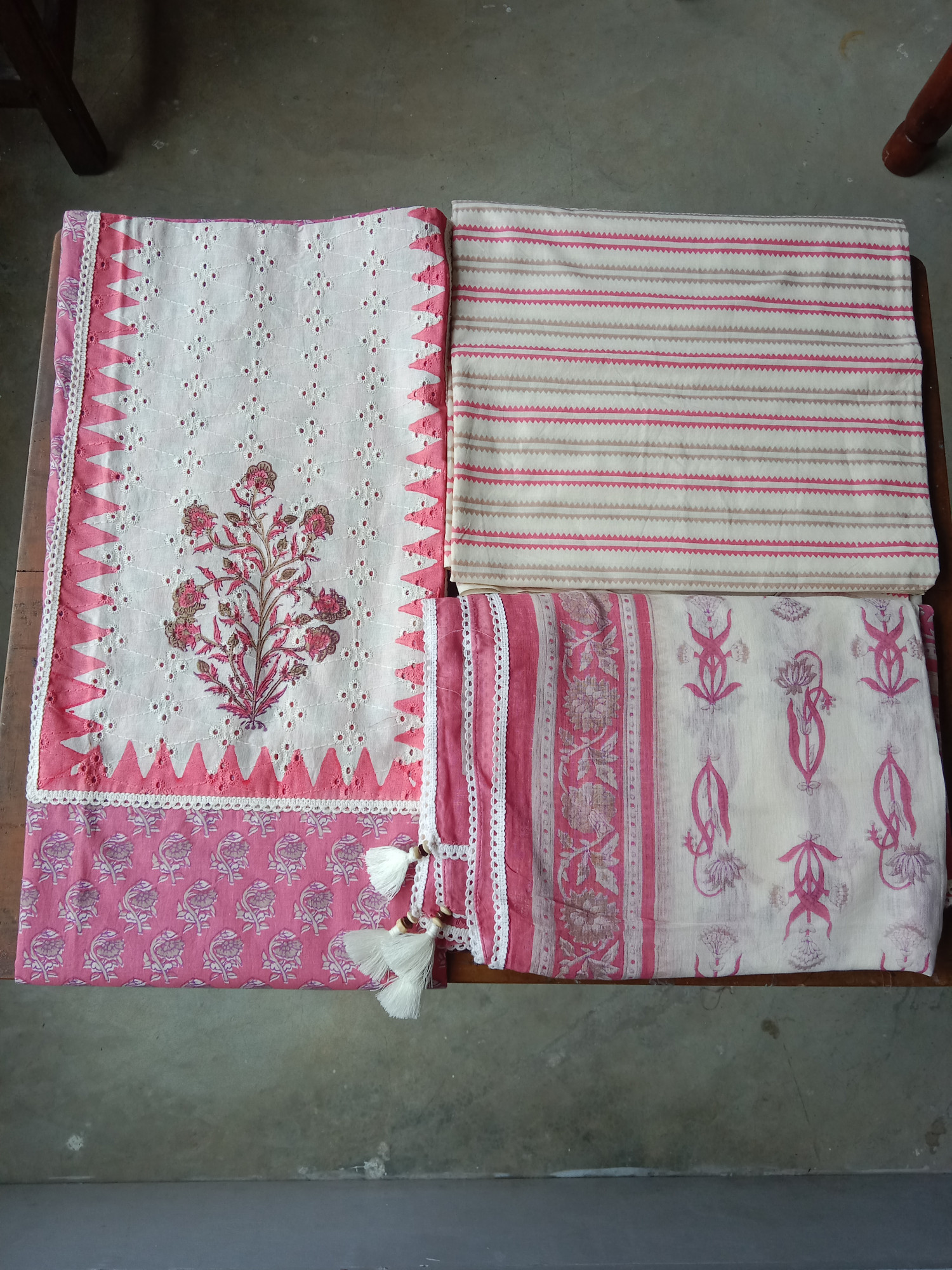HandBlock Print Cotton Dress Material with Embroidery