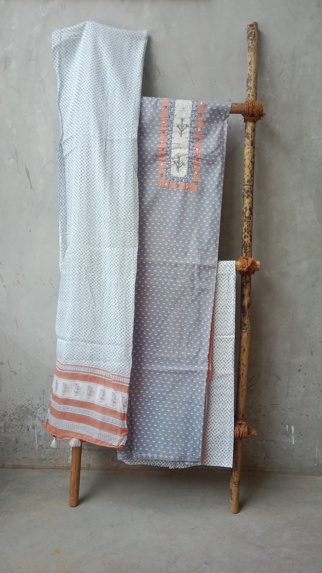 HandBlock Print Cotton Dress Material with Embroidery