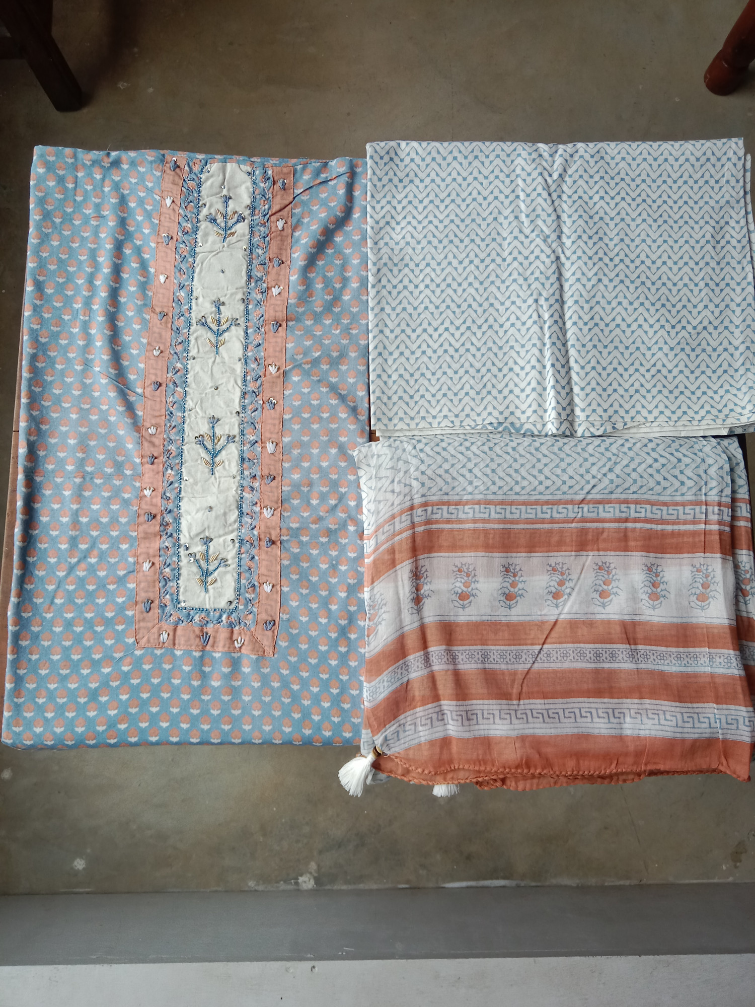 HandBlock Print Cotton Dress Material with Embroidery