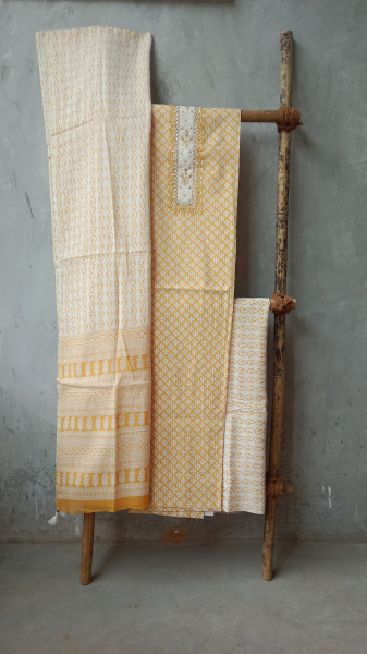 HandBlock Print Cotton Dress Material with Embroidery