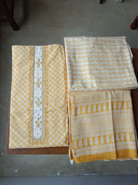 HandBlock Print Cotton Dress Material with Embroidery