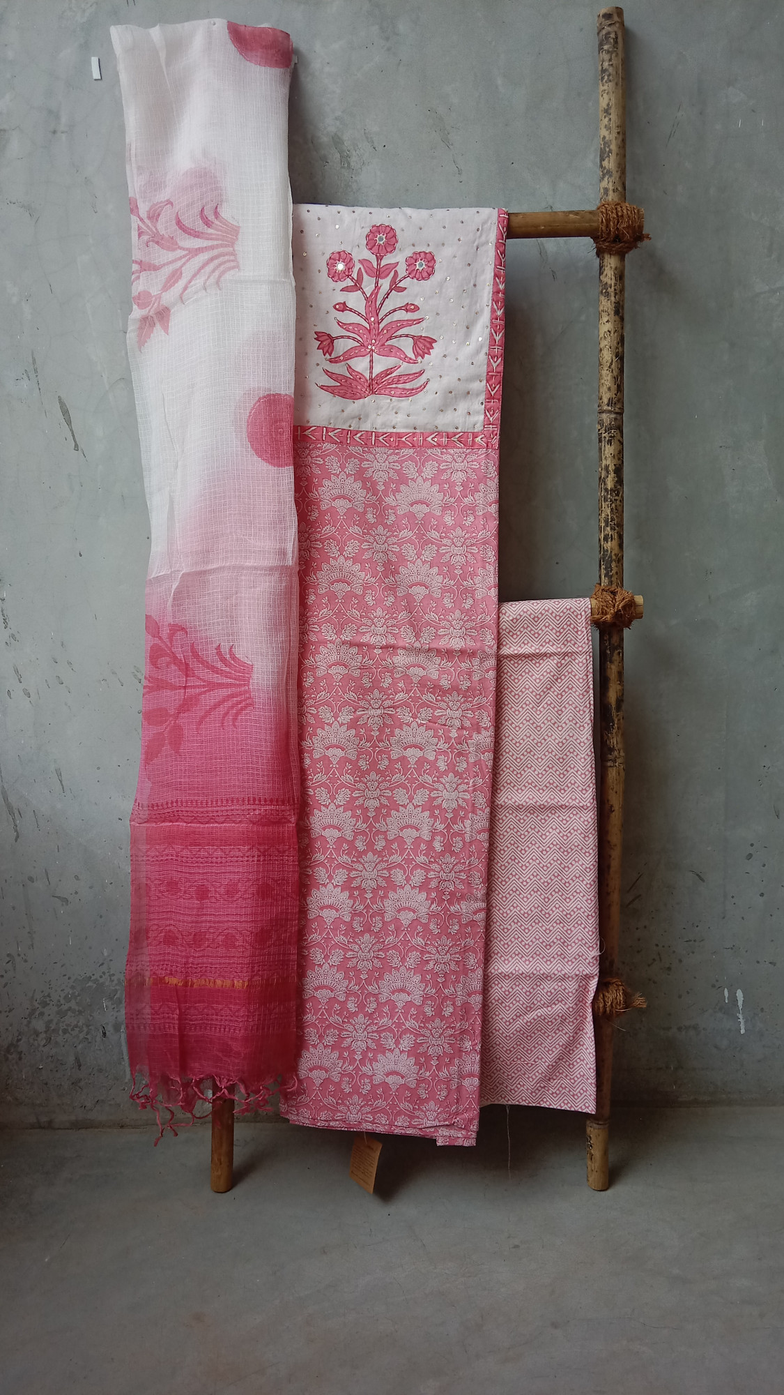 HandBlock Print Cotton Dress Material with Embroidery