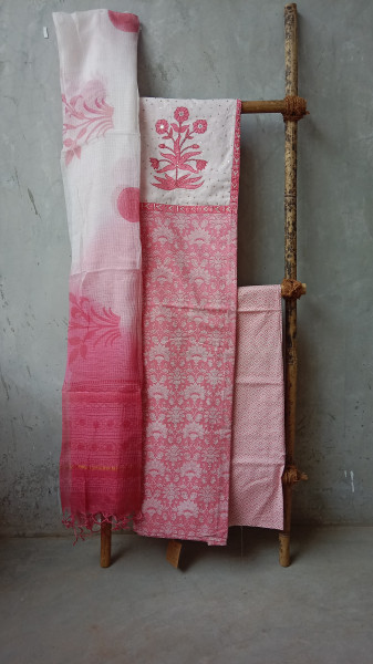 HandBlock Print Cotton Dress Material with Embroidery