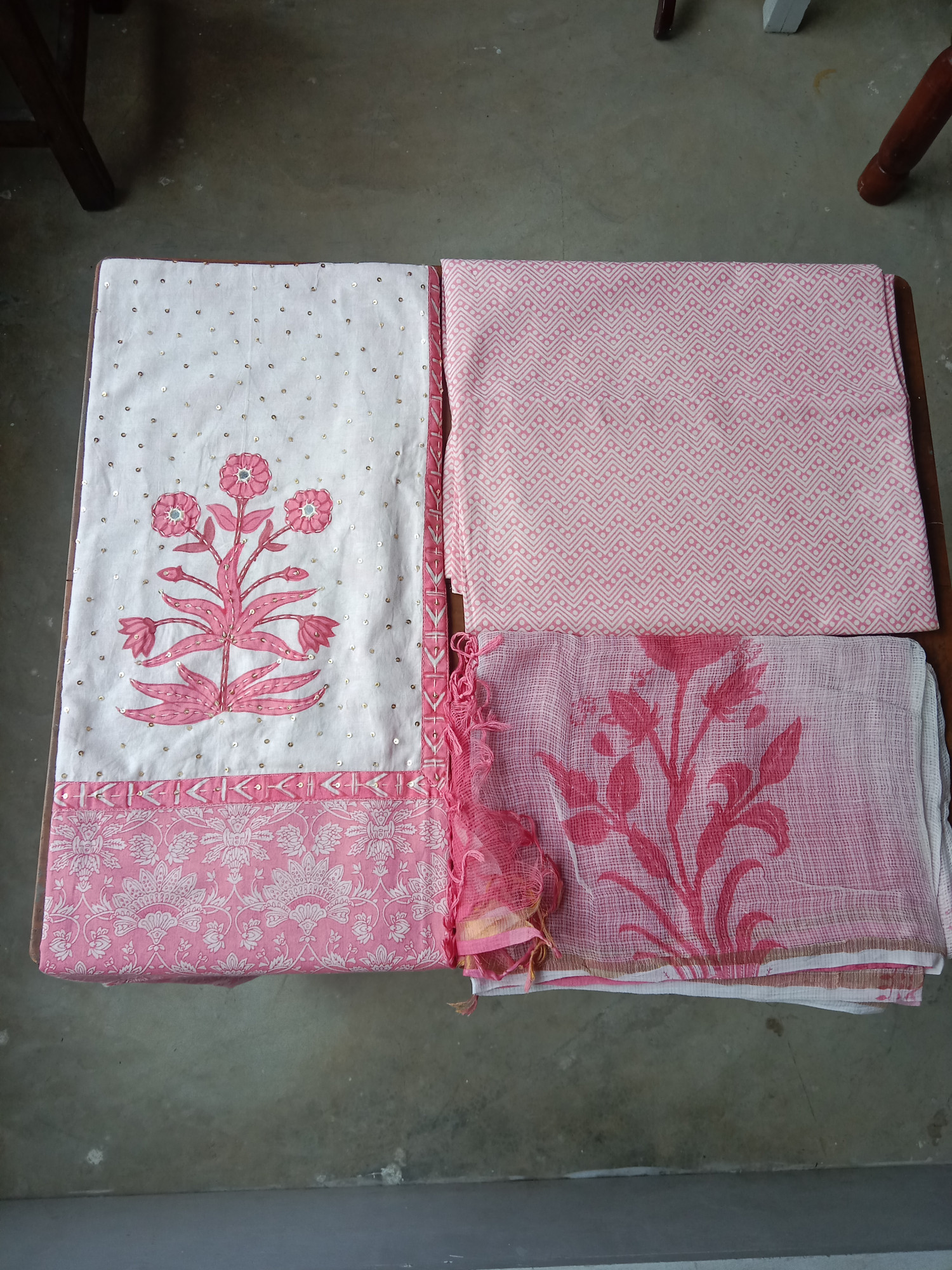 HandBlock Print Cotton Dress Material with Embroidery