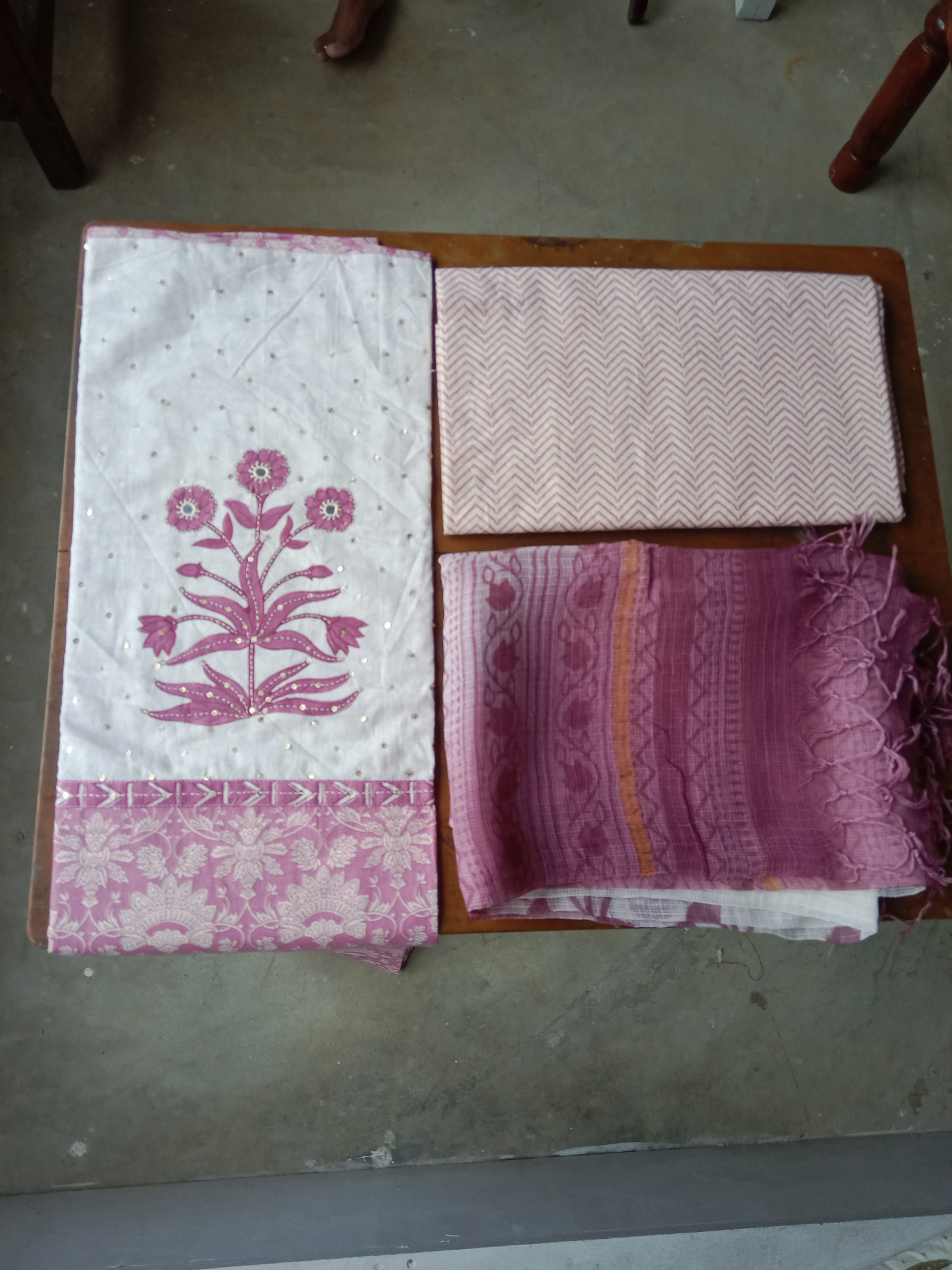 HandBlock Print Cotton Dress Material with Embroidery