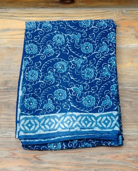 Indigo Mull Cotton Saree