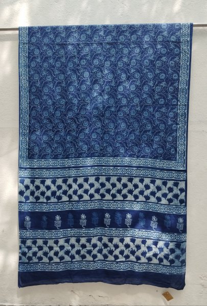 Indigo Mull Cotton Saree