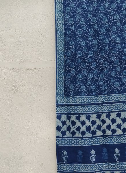Indigo Mull Cotton Saree