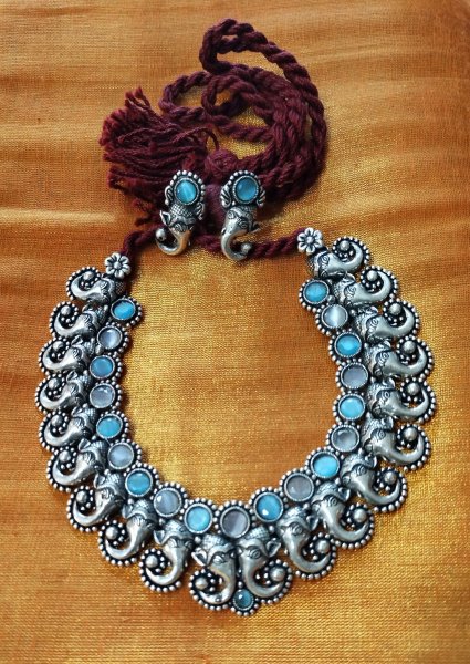 Ethnic German Silver Neck Piece with Ear Stud